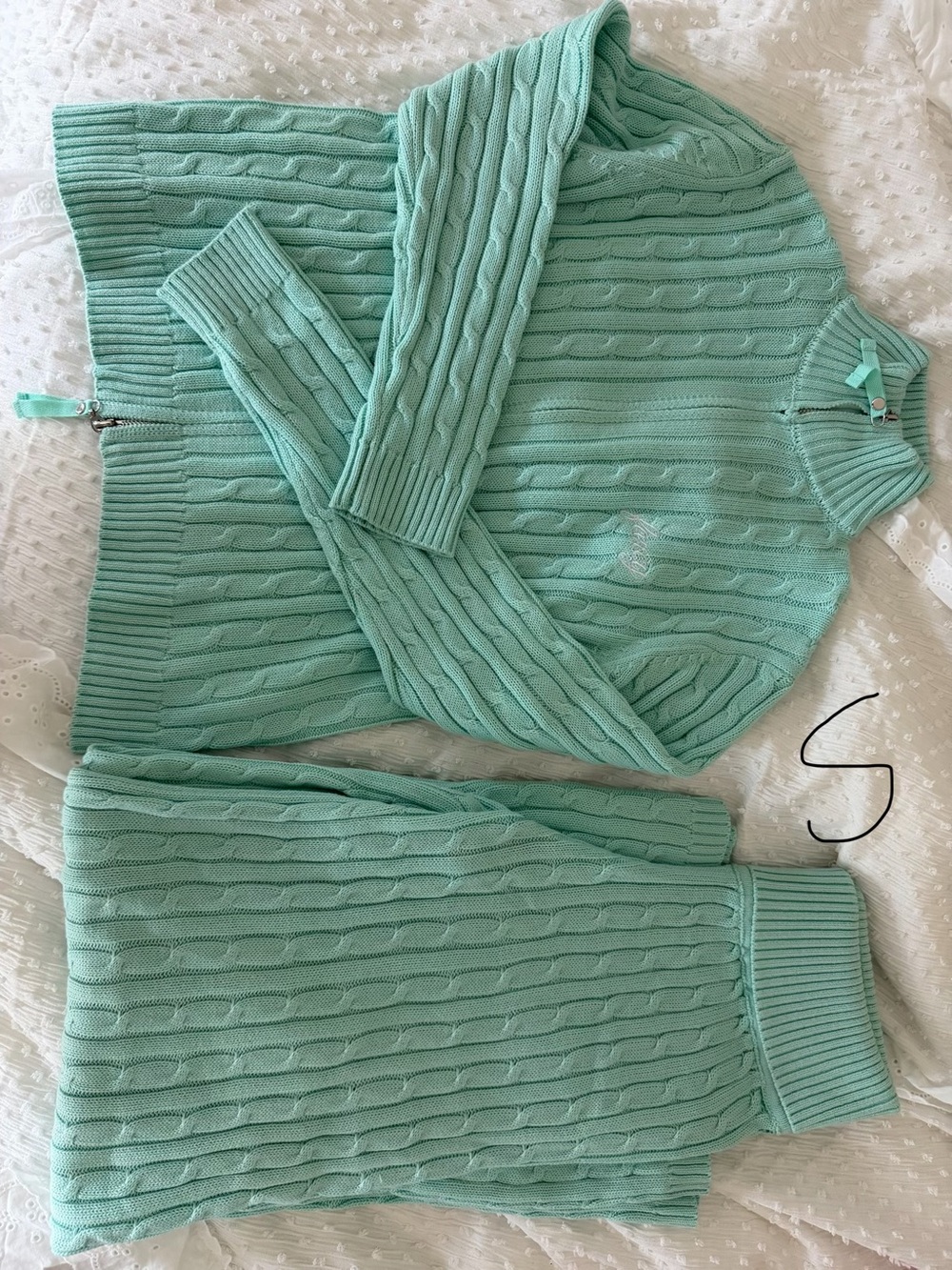 ShopFancy Cable-Knit Mint Green Women’s Sweater Set
